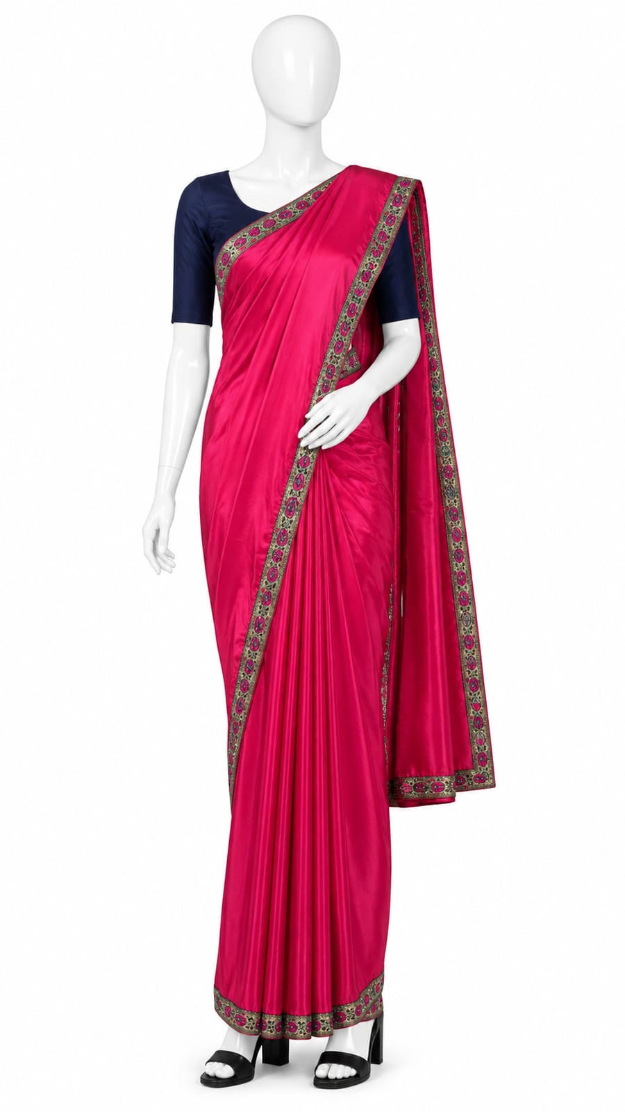 Bright Pink Embroidered Border Saree Party Glamour