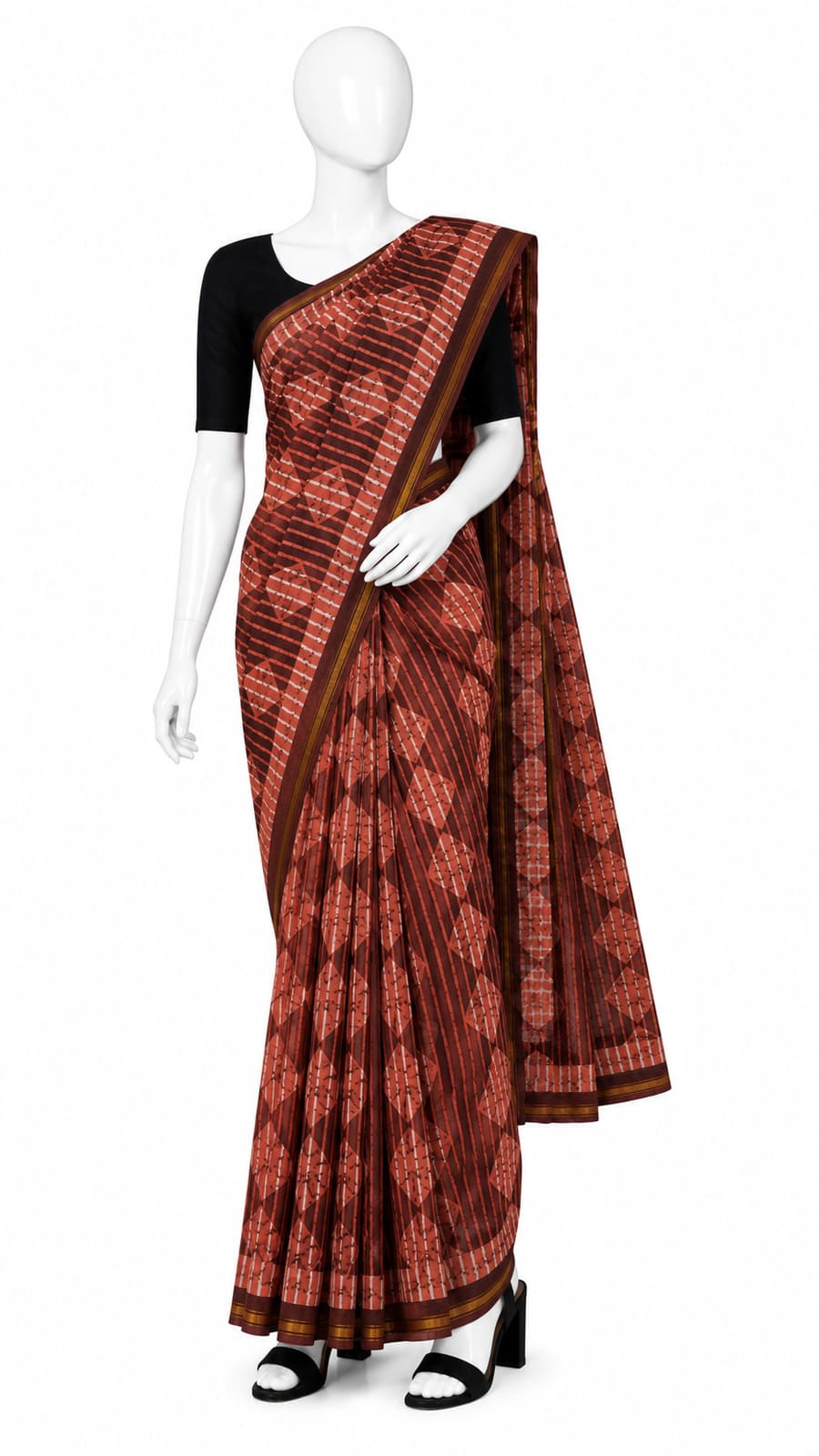 Classic Maroon Geometric Printed Saree Traditional Fashion